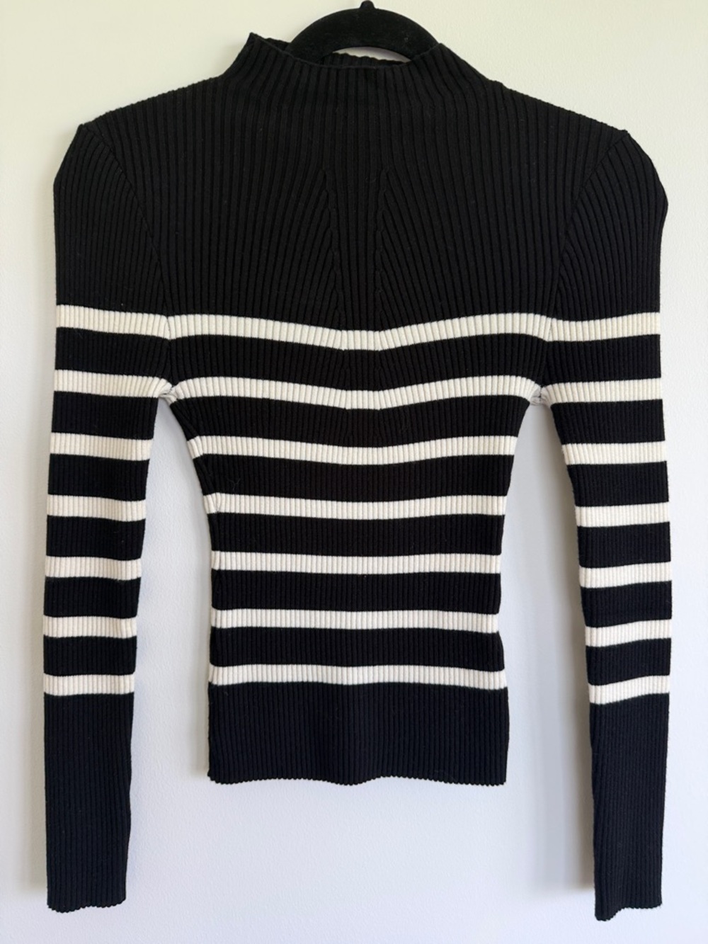 The Workshop Black & White Striped Ribbed Turtleneck Sweater